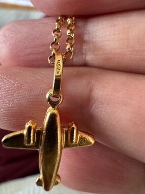 Gold Airplane Pendant Necklace - Vintage Style